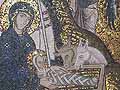 Mosaic detail of Jesus in the manger