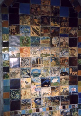 tiled wall in bus stop